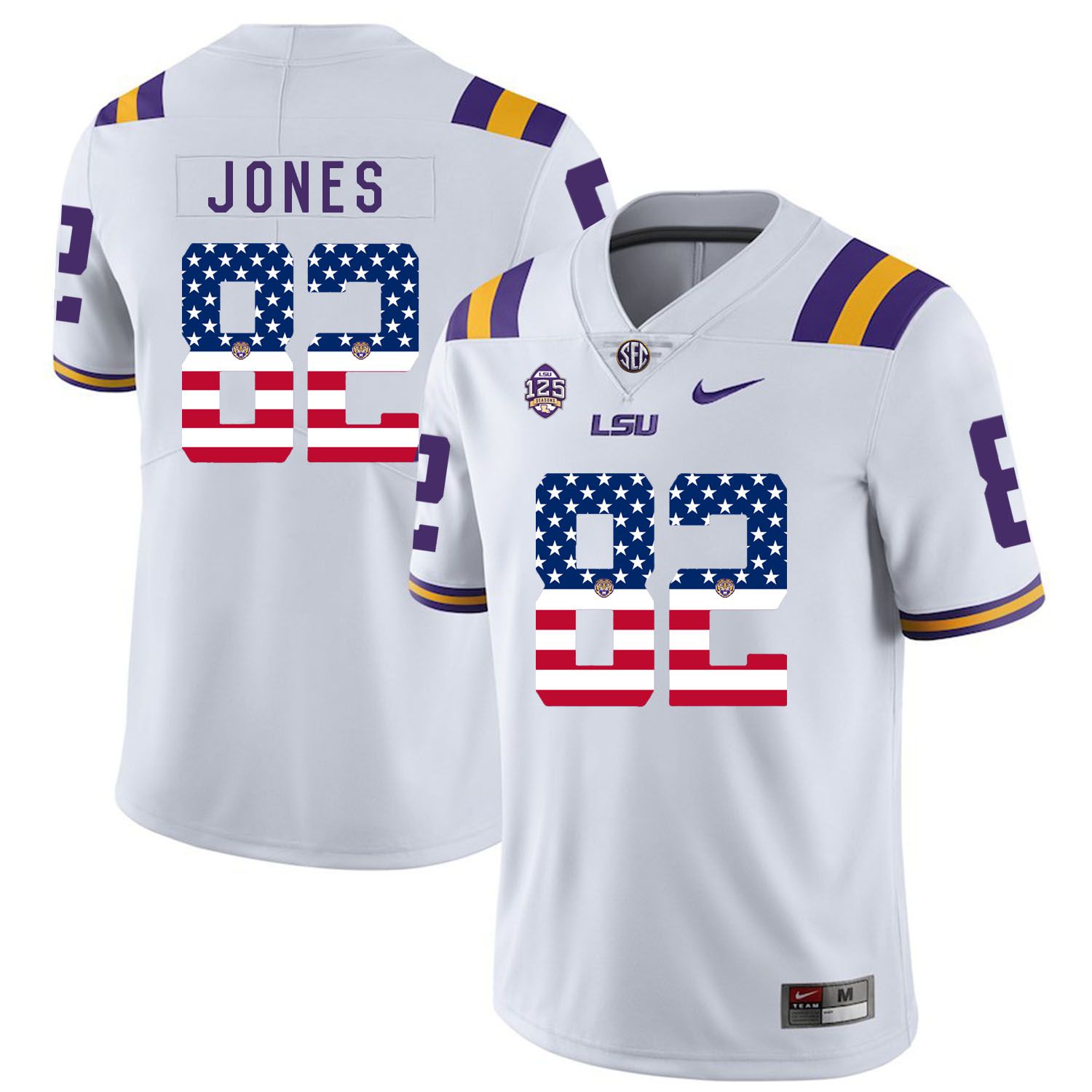 Men LSU Tigers #82 Jones White Flag Customized NCAA Jerseys